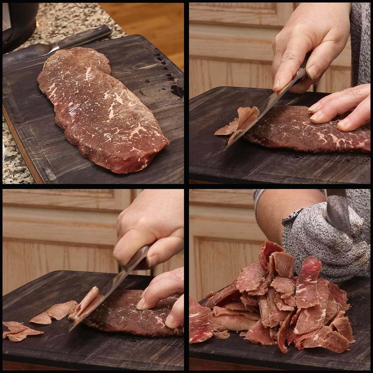 slicing beef for pepper steak stir fry