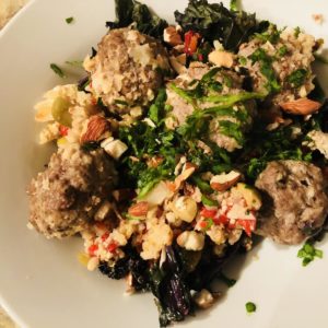 Greek Meatballs & Kale with Olive and Pepper Cauliflower Rice