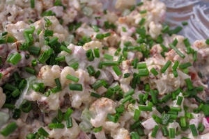 cauliflower potato salad close up pic
