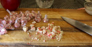 Christmas Biscotti chopping candy cane kisses