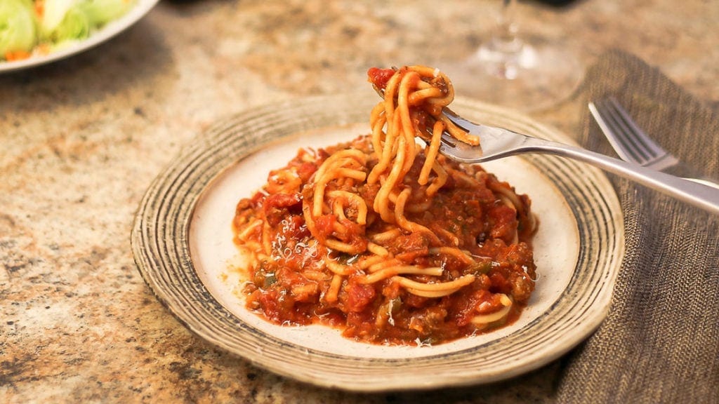 ninja foodi spaghetti on a plate
