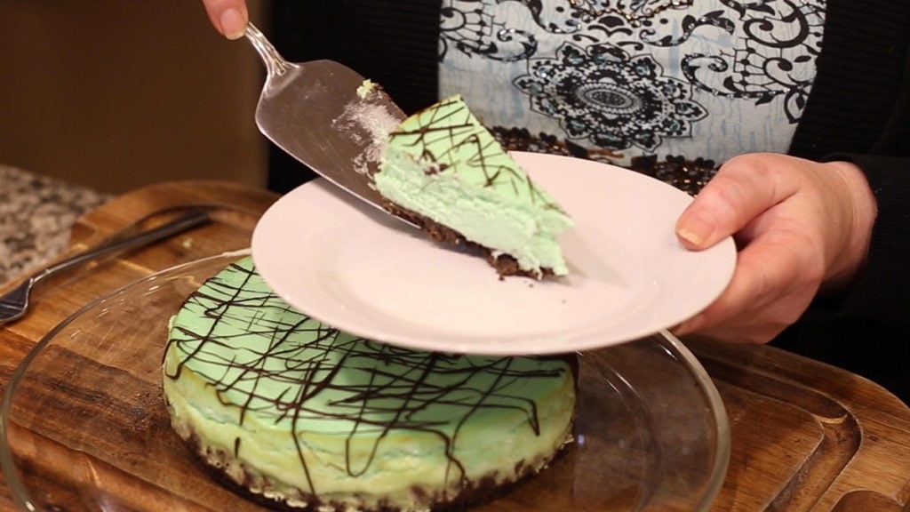 Mint Cheesecake in the Foodi serving a slice