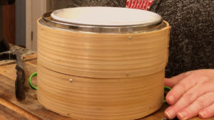 two tiered bamboo basket