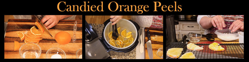 graphic showing how to make candied orange peels for orange spice bread
