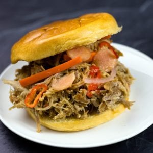 Asian Pulled Pork on a bun with pickled vegetables