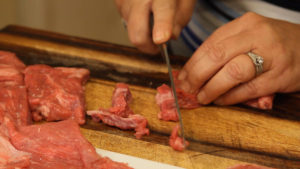 cutting flank steak for carne asada tacos