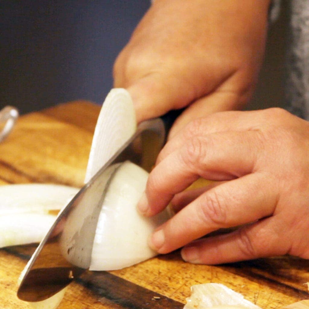 Slicing onion for patty melt