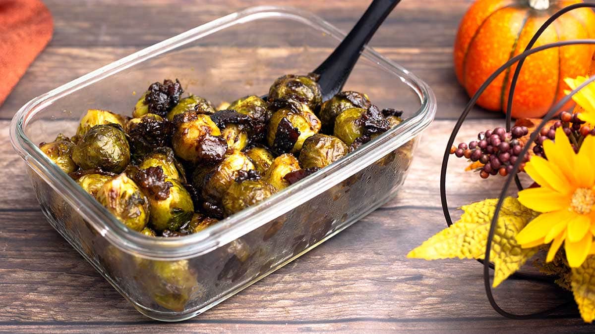 candied Brussels Sprouts in a serving dish
