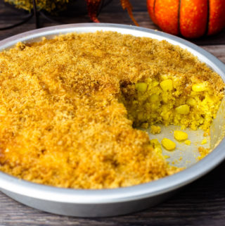 Corn pudding in a pie pan