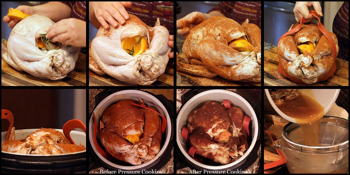 how to cook a turkey in the ninja foodi graphic showing steps