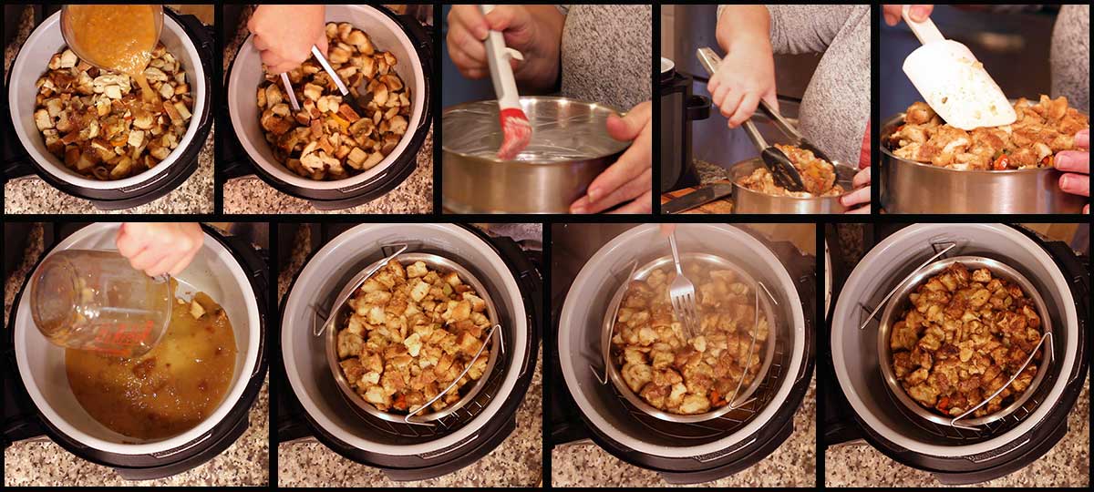 collage of pictures showing how to cook homemade bread stuffing
