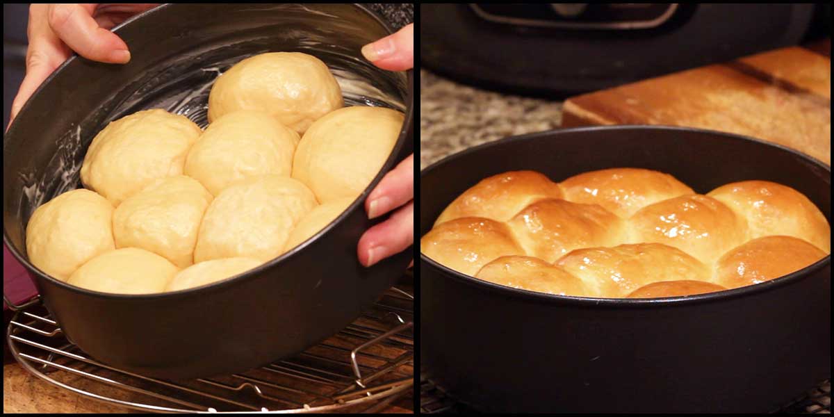 sweet potato rolls after rising the second time and after baked