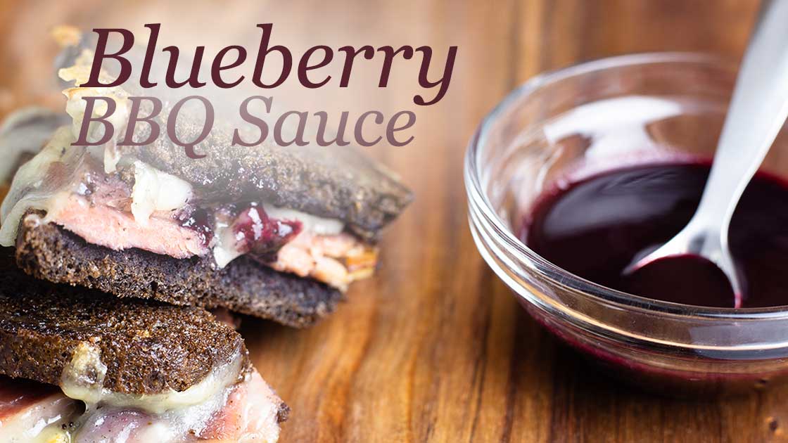 blueberry bbq sauce with grilled ham and brie