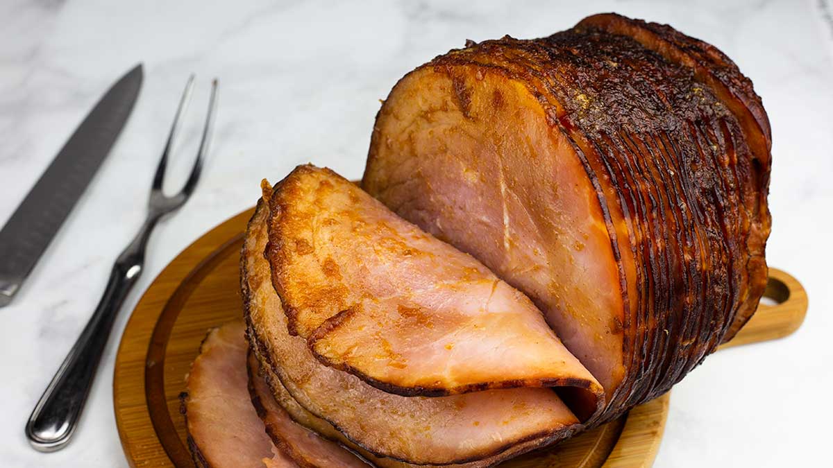 Spiral Sliced Ham on a cutting board