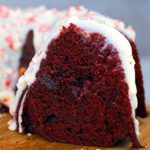 sliced red velvet bundt cake