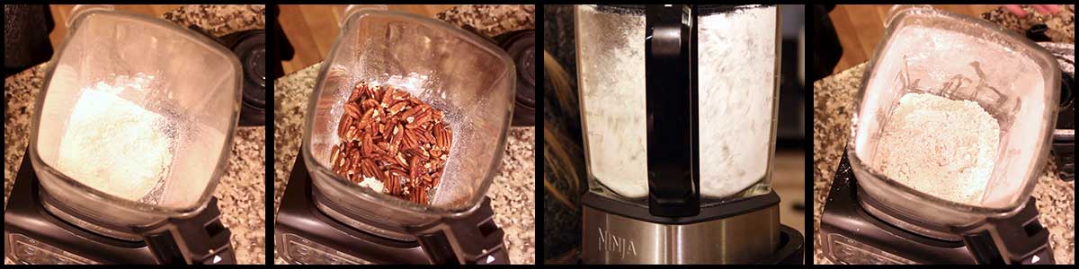 blending the pecans with the flour for pecan balls