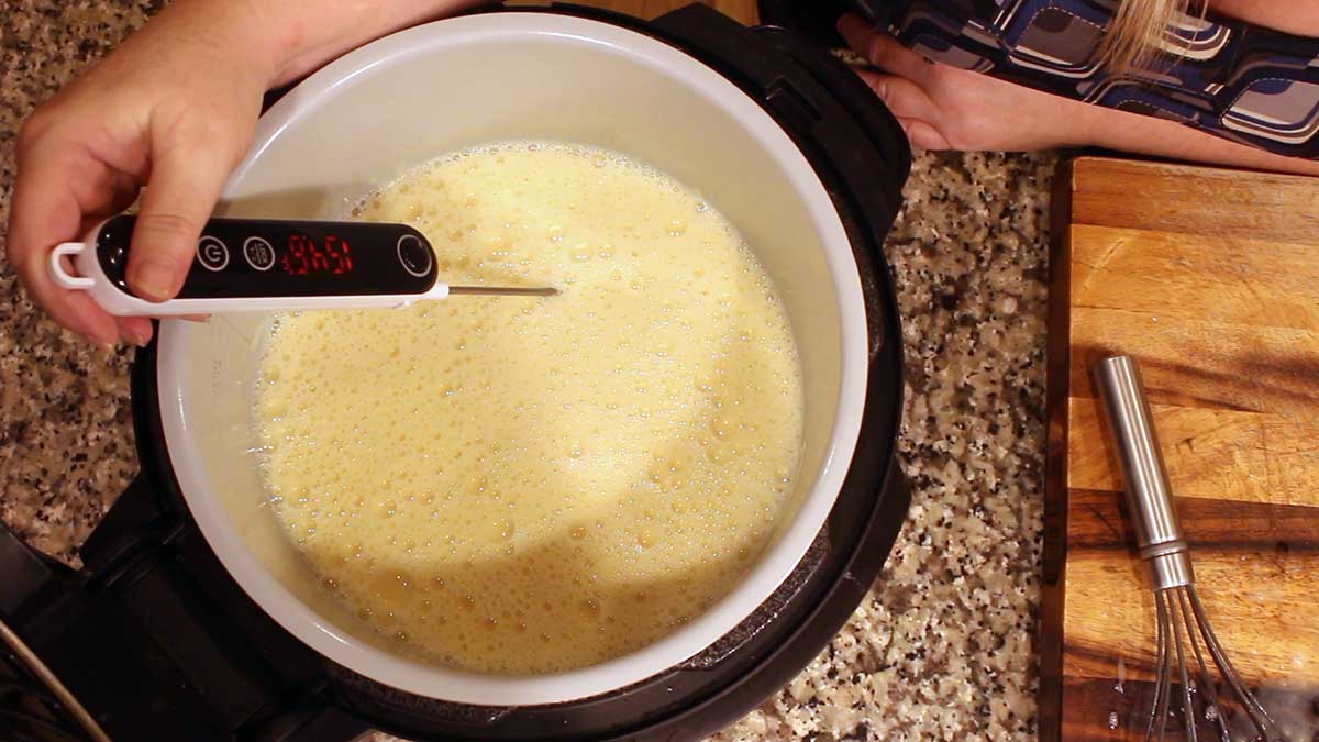 Taking a temperature of homemade eggnog