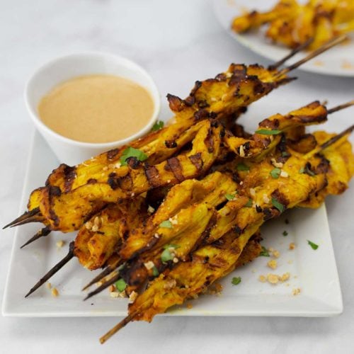 Chicken Satay on Skewers with peanut sauce