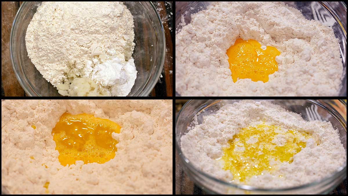 Mixing ingredients in a bowl for bread