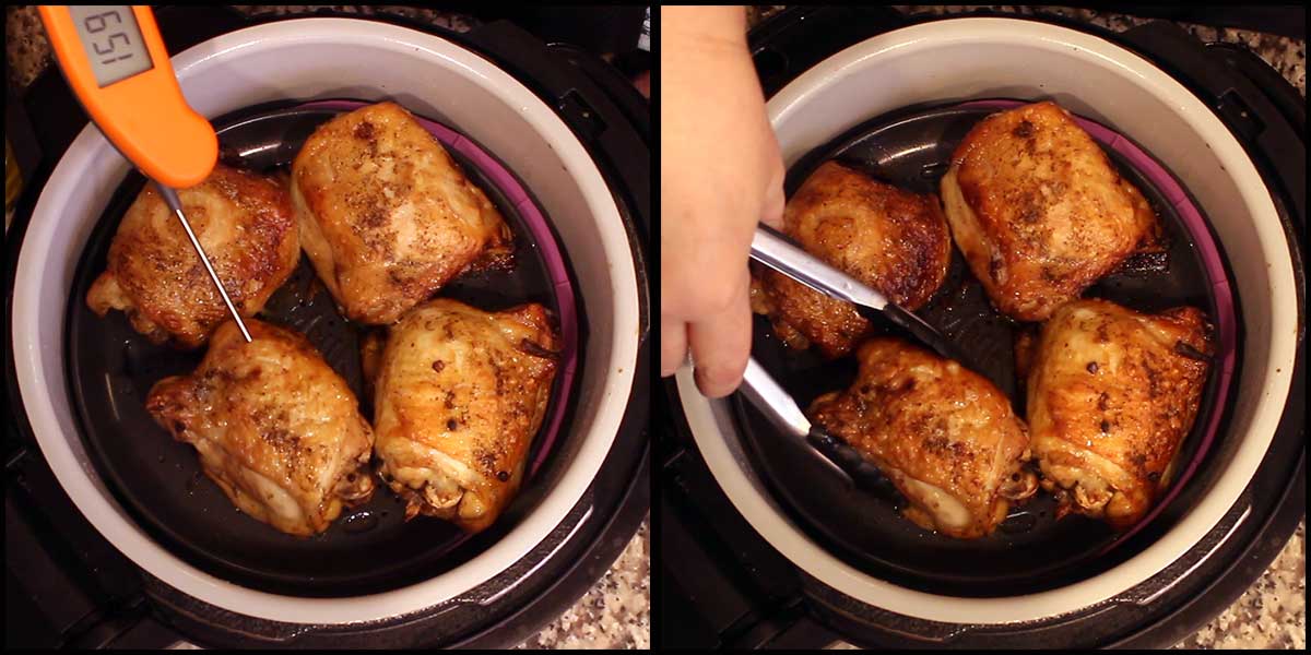 Temping chicken before removing from pot