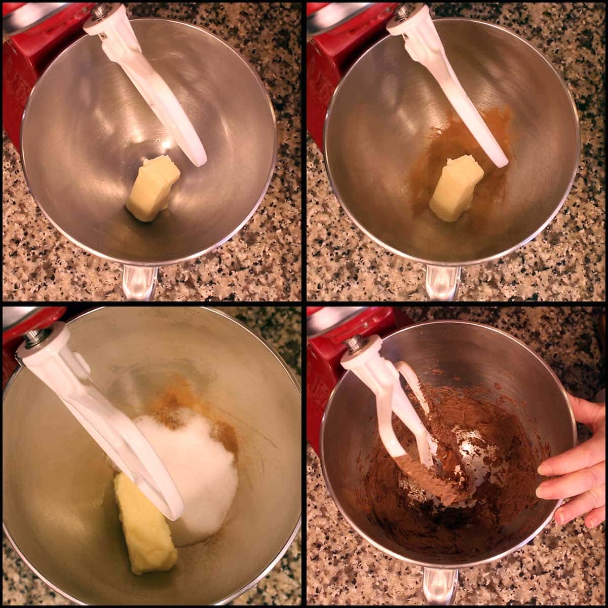 making the filling for cinnamon rolls in the mixer