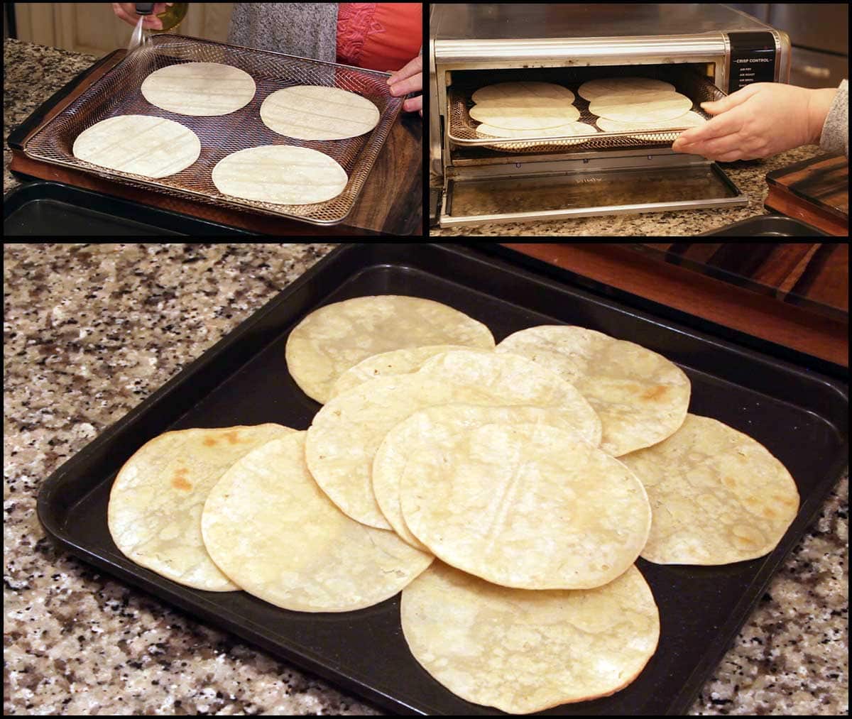 Air frying the corn tortillas