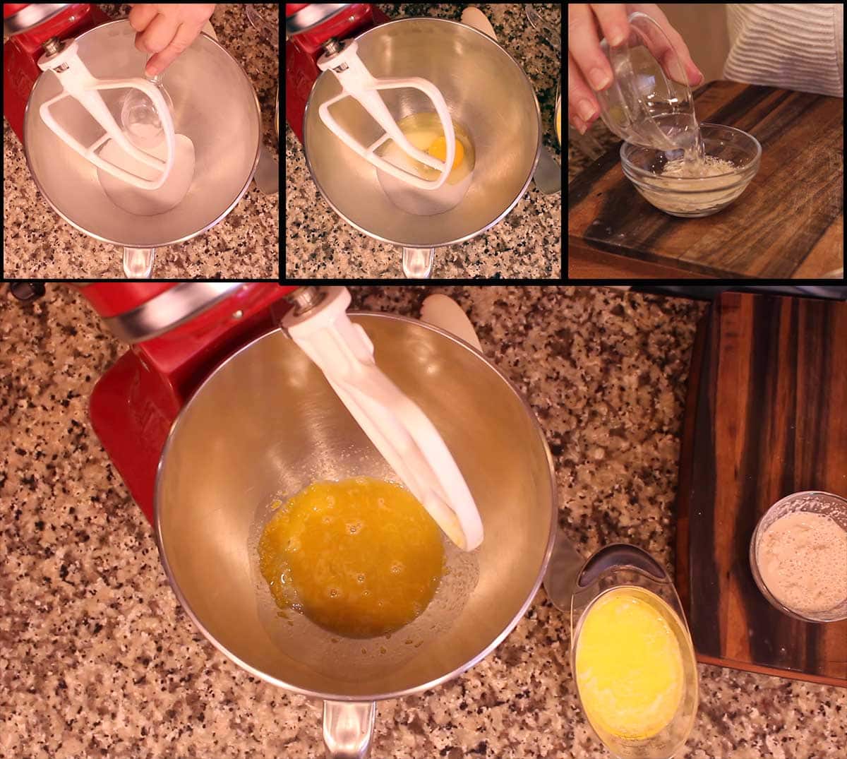 MIxing the eggs and sugar and proofing the yeast