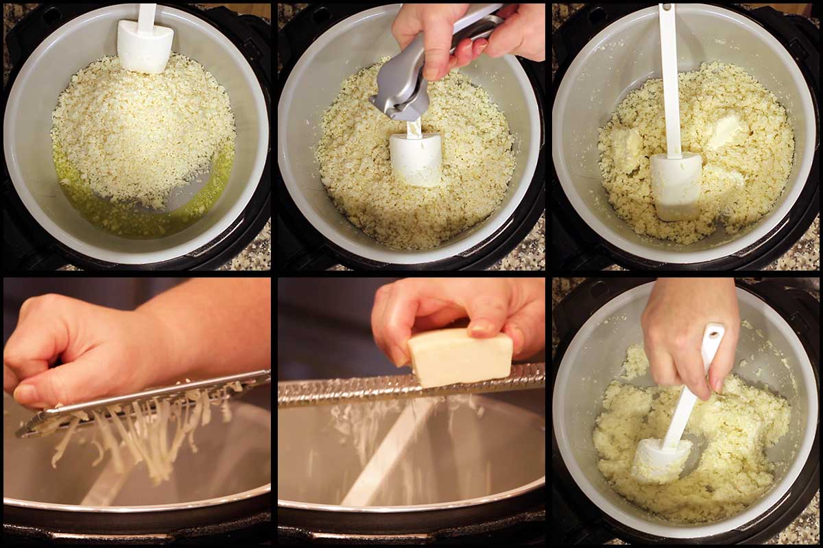 making the cauliflower rice mixture