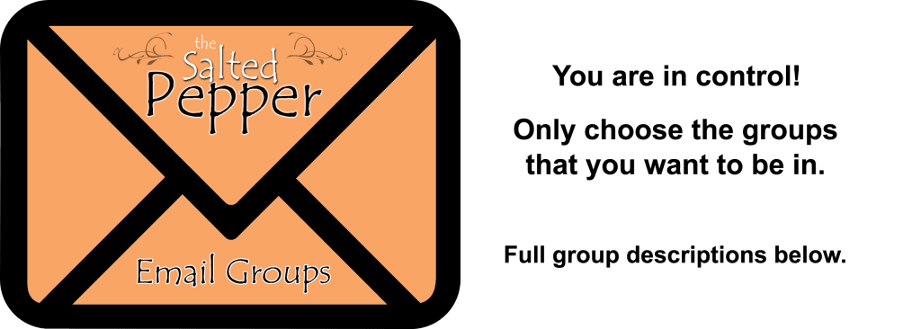 graphic showing an envelope with text to join one of the salted pepper email groups