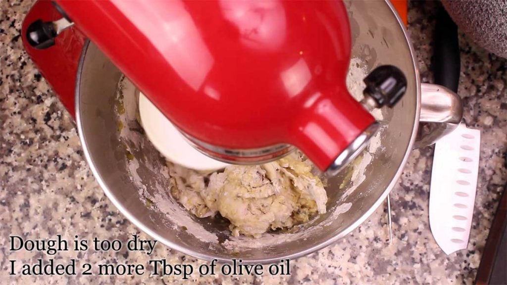 showing dough that is too dry in the stand mixer