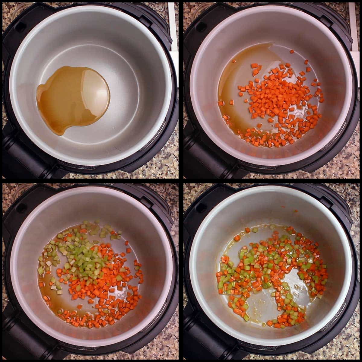 sauteing carrots and celery for cauliflower fried rice