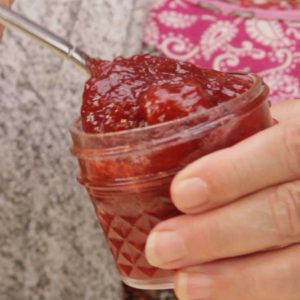 strawberry preserves in a 4 ounce jar