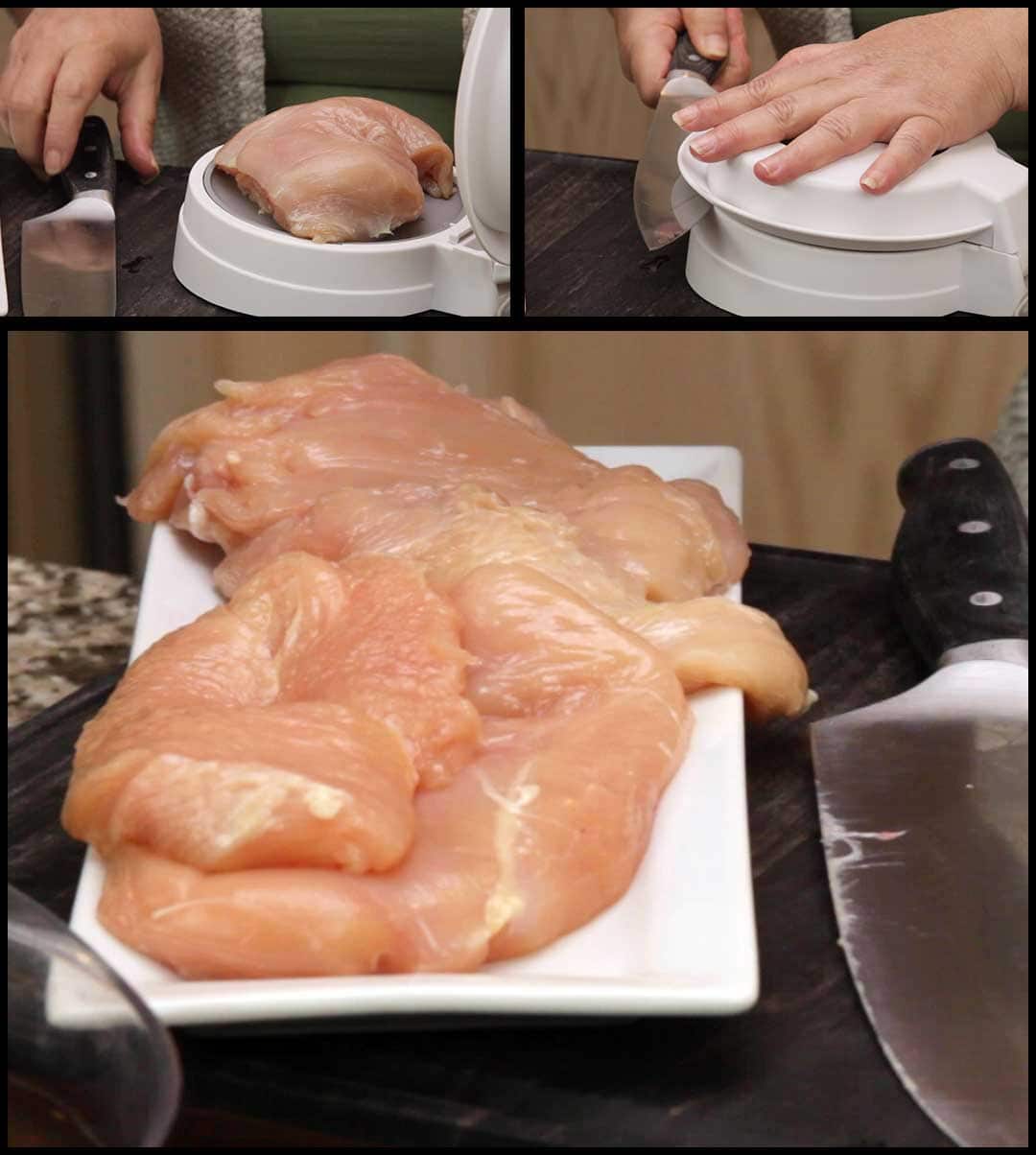 using the close n cut to cut the chicken in half
