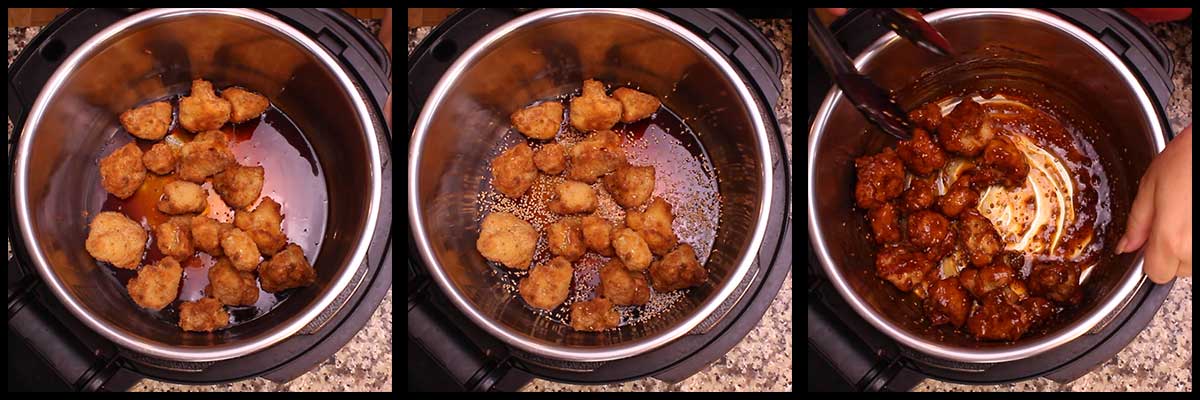 Coating the air fried cauliflower in the sauce