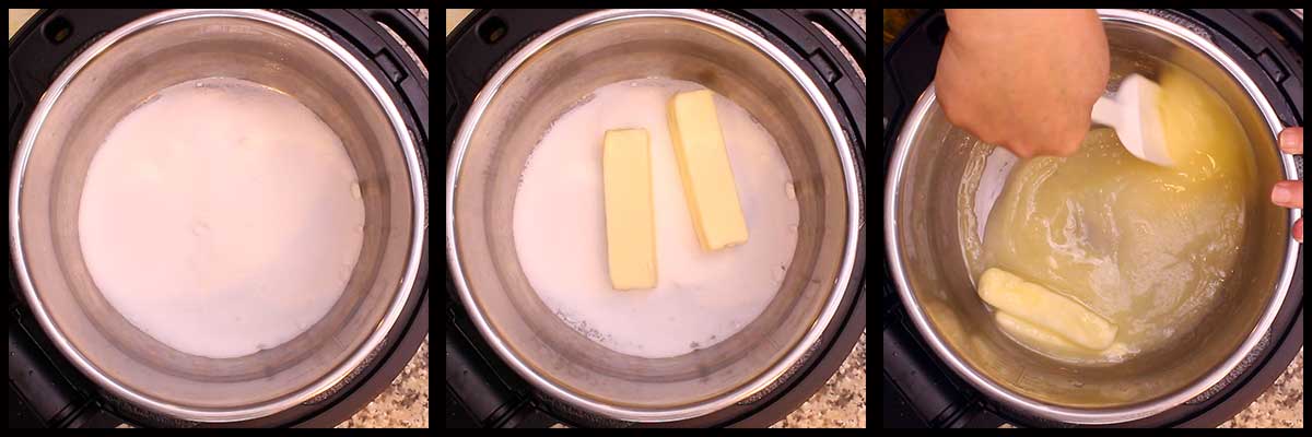 Melting the butter and sugar in the inner pot of the Foodi