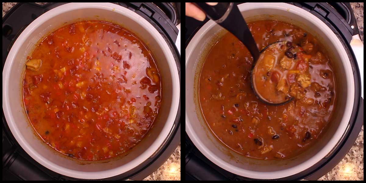 stirring the curry chicken chili