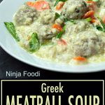 Greek Meatball Soup in a white bowl