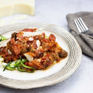 Healthy Spaghetti sauce over zoodles on a plate