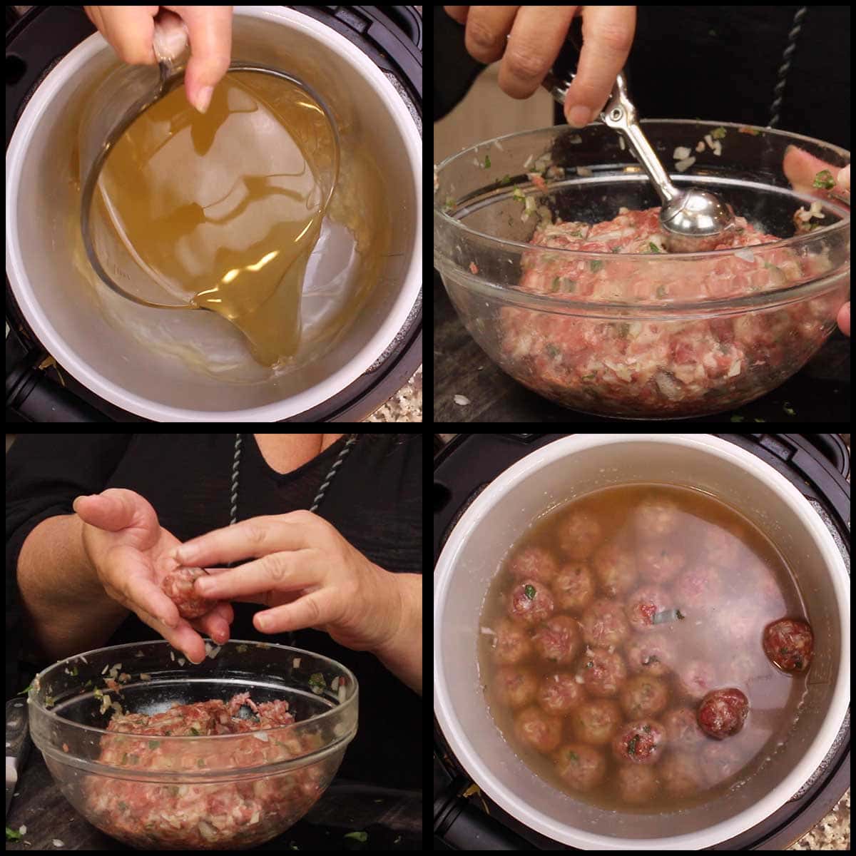 forming the meatballs and placing into the broth