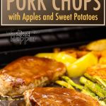 sheet pan pork chops with apples, potatoes, asparagus