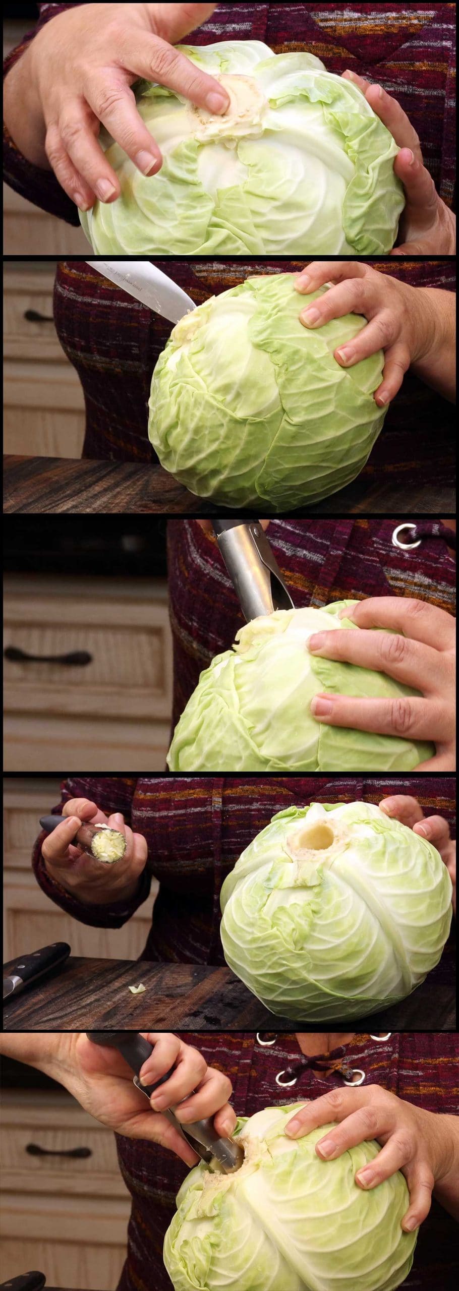removing the core of the cabbage