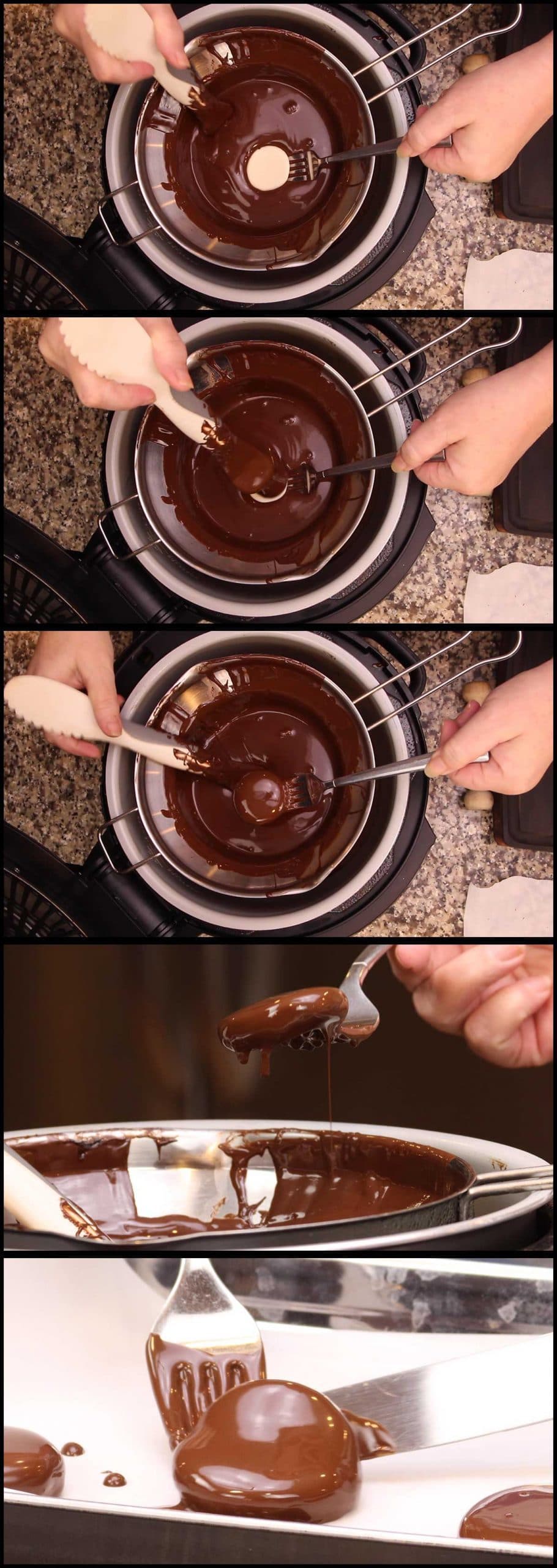 dipping peppermint patties in chocolate