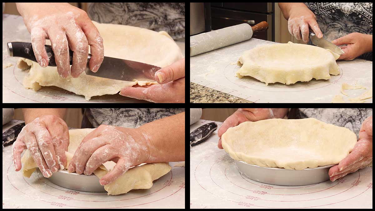 forming the dough into the pie pan