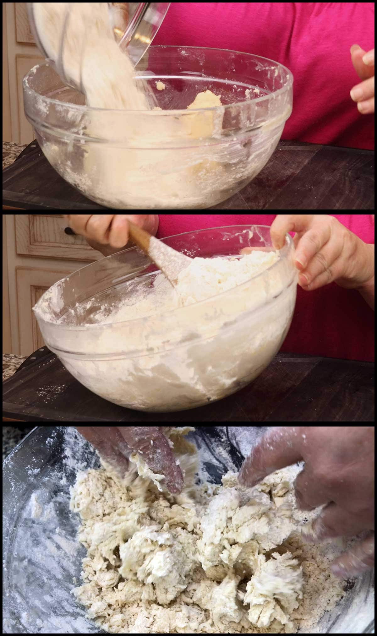 Mixing the flour into the shortbread crust 