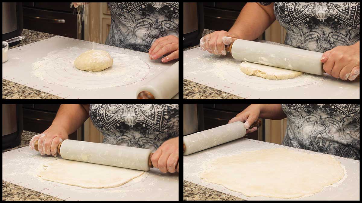 rolling out a 12" pie dough circle