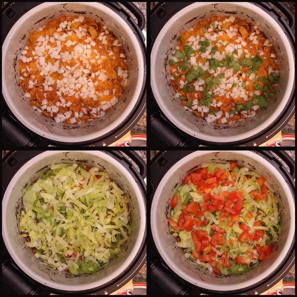 Adding cold toppings to the top of the walking taco casserole