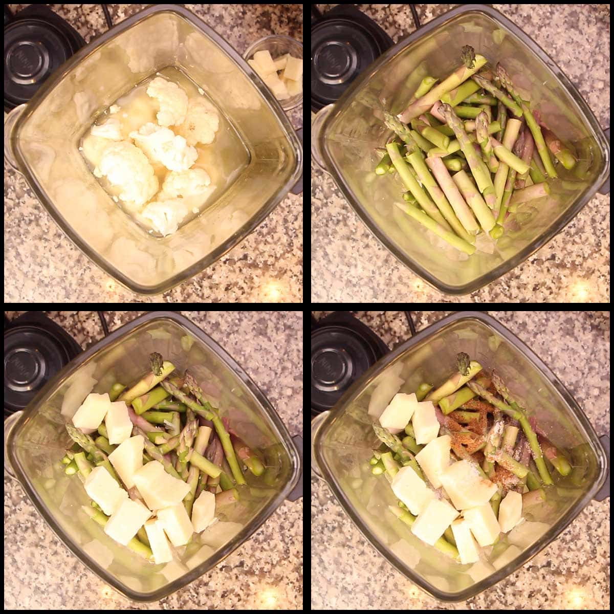 ingredients into blender for creamy asparagus soup