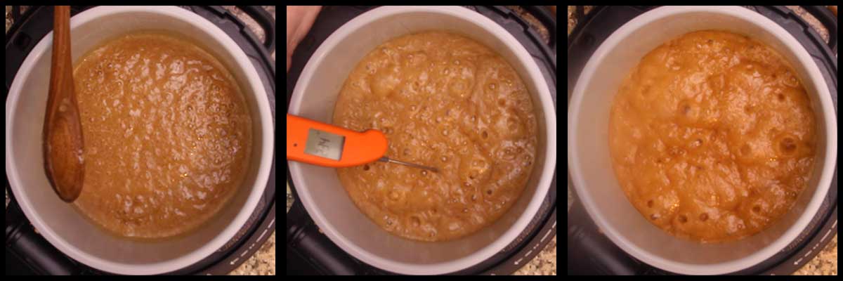 boiling the mixture to make peanut butter fudge