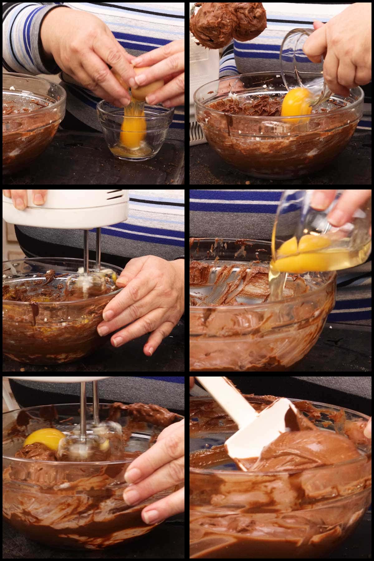 adding the eggs to the filling and mixing