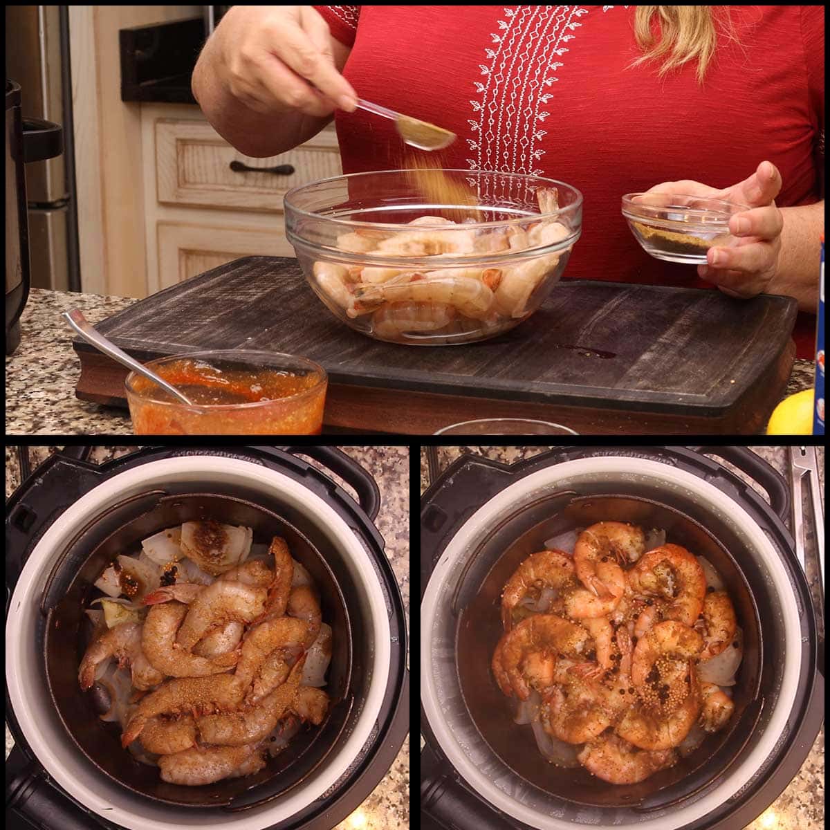seasoning and steaming the shrimp